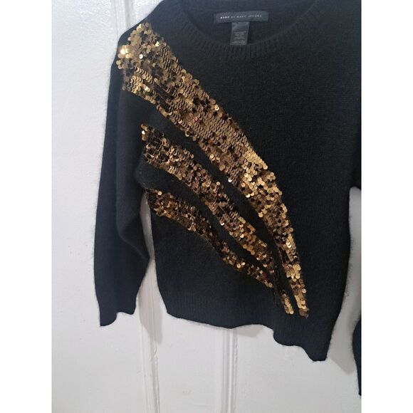 MARC JACOBS Womens XSmall sweater angora rabbit soft wool gold black sequin - Picture 3 of 8
